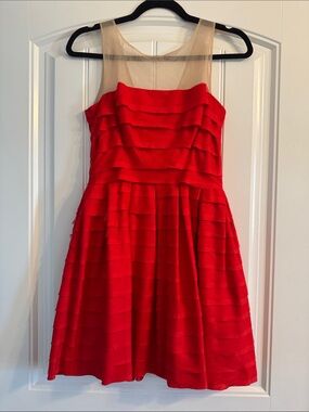 Ark & Co Red Fit-and-Flare Mini Dress with Illusion Neckline